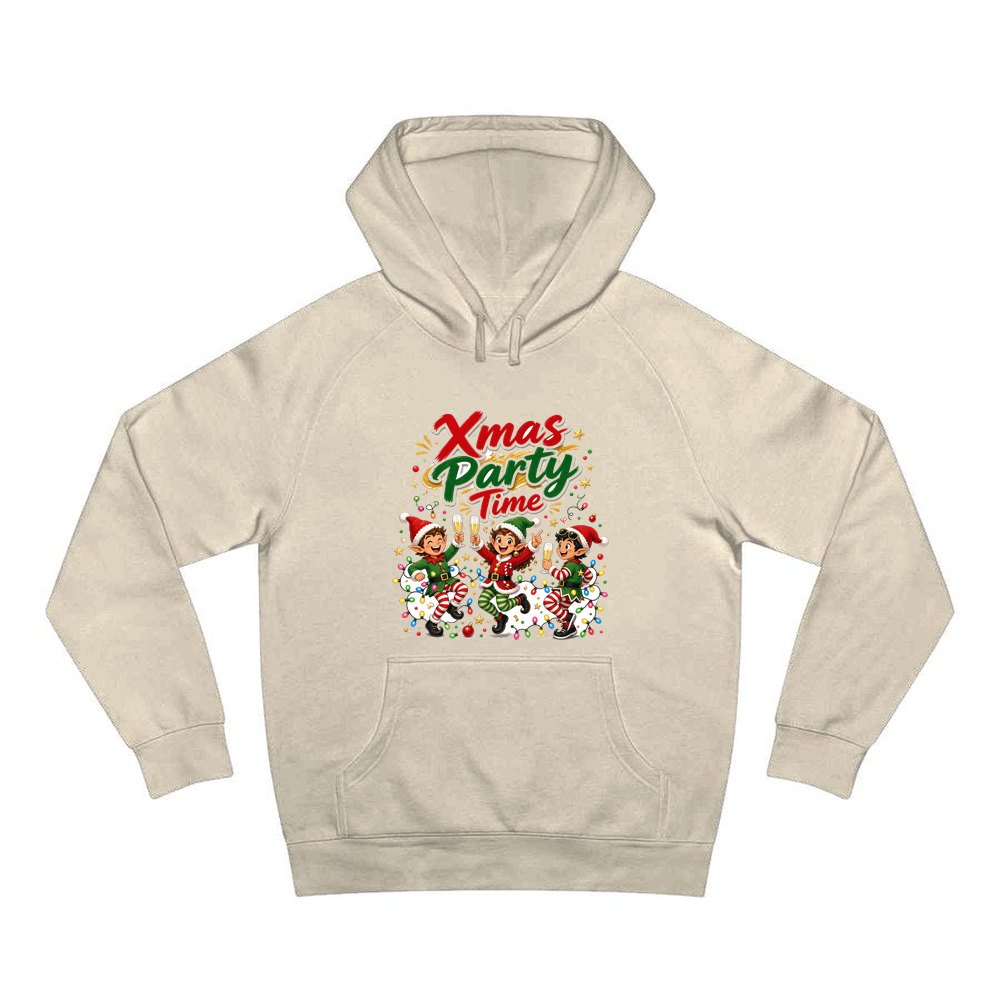 Party Elves With Bubbly personalised Christmas hoodie in sand
