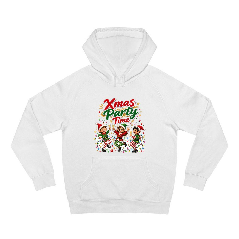 Party Elves With Bubbly personalised Christmas hoodie in white