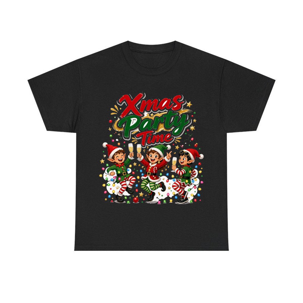 Party Elves With Bubbly personalised Christmas T-shirt in black