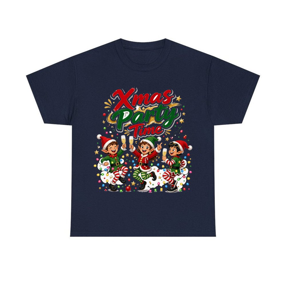 Party Elves With Bubbly personalised Christmas T-shirt in navy