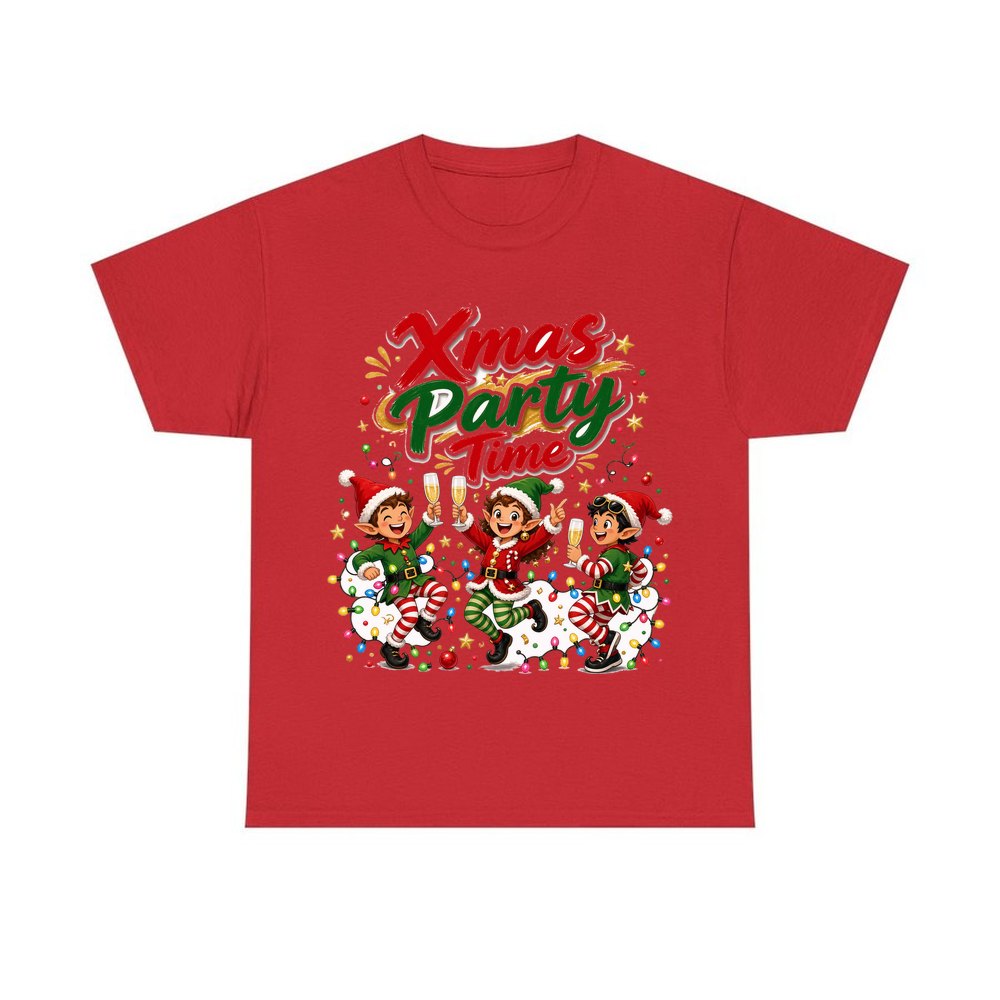 Party Elves With Bubbly personalised Christmas T-shirt in red