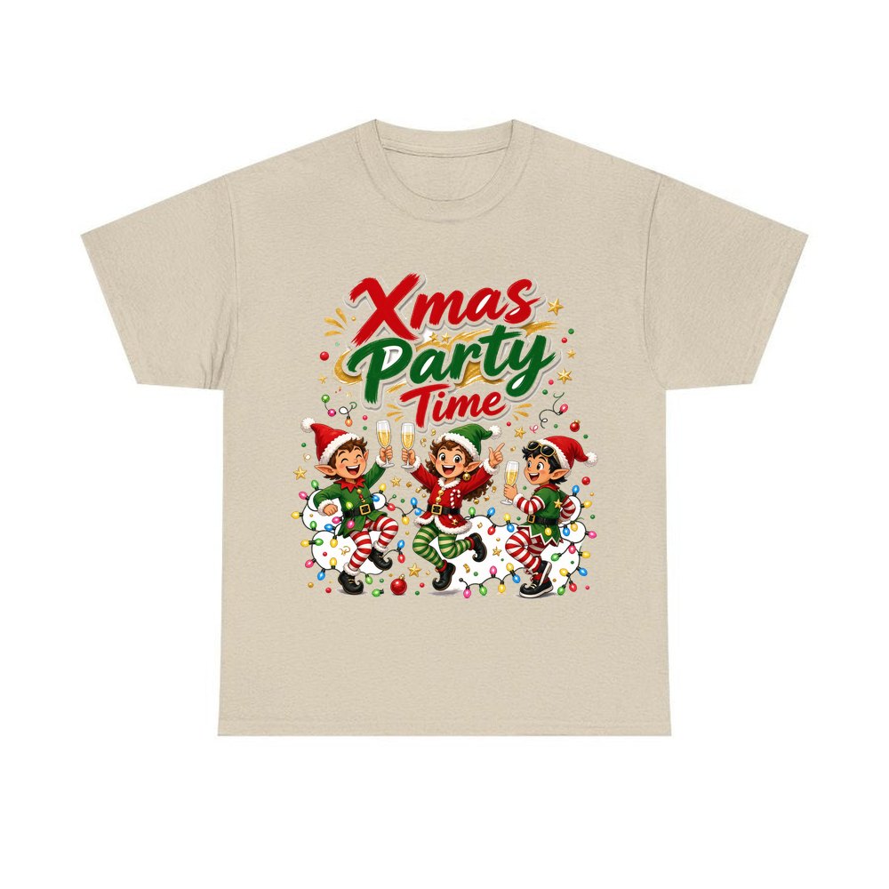Party Elves With Bubbly personalised Christmas T-shirt in sand