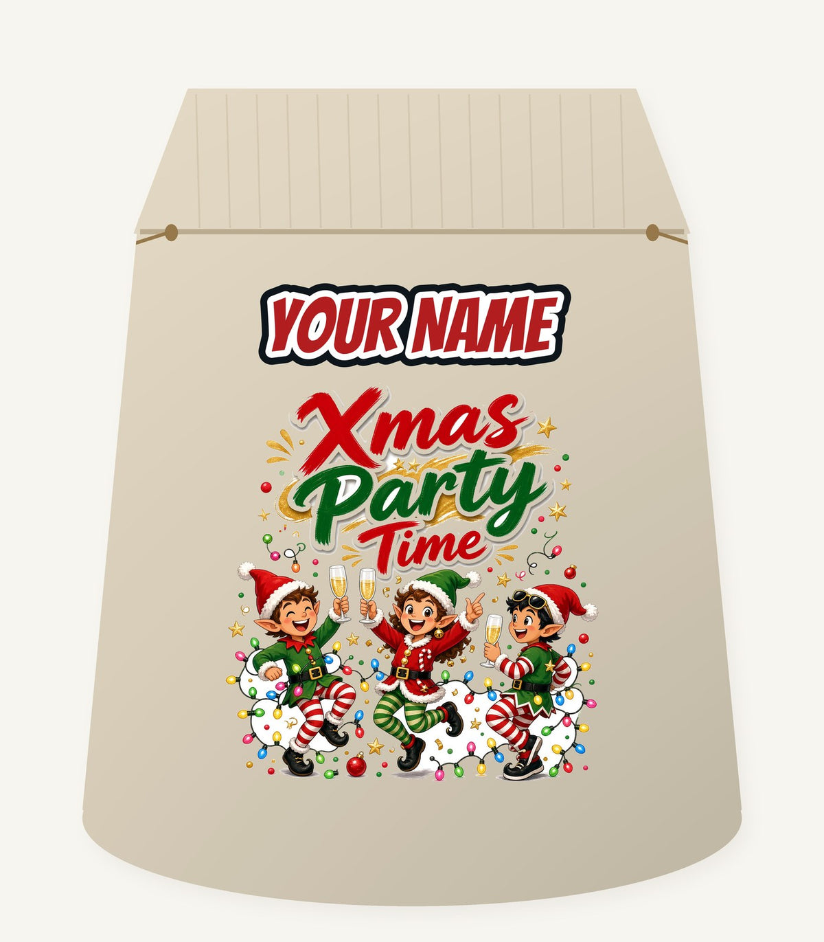 Party Elves With Bubbly Personalised Santa Sack