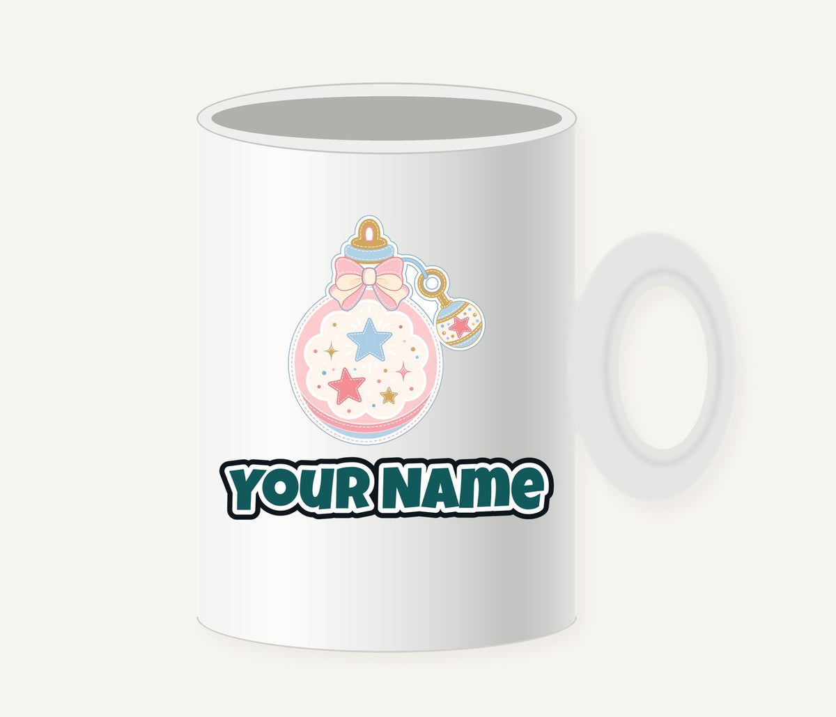 Pastel Baby Rattle Bauble Personalised Christmas Mug