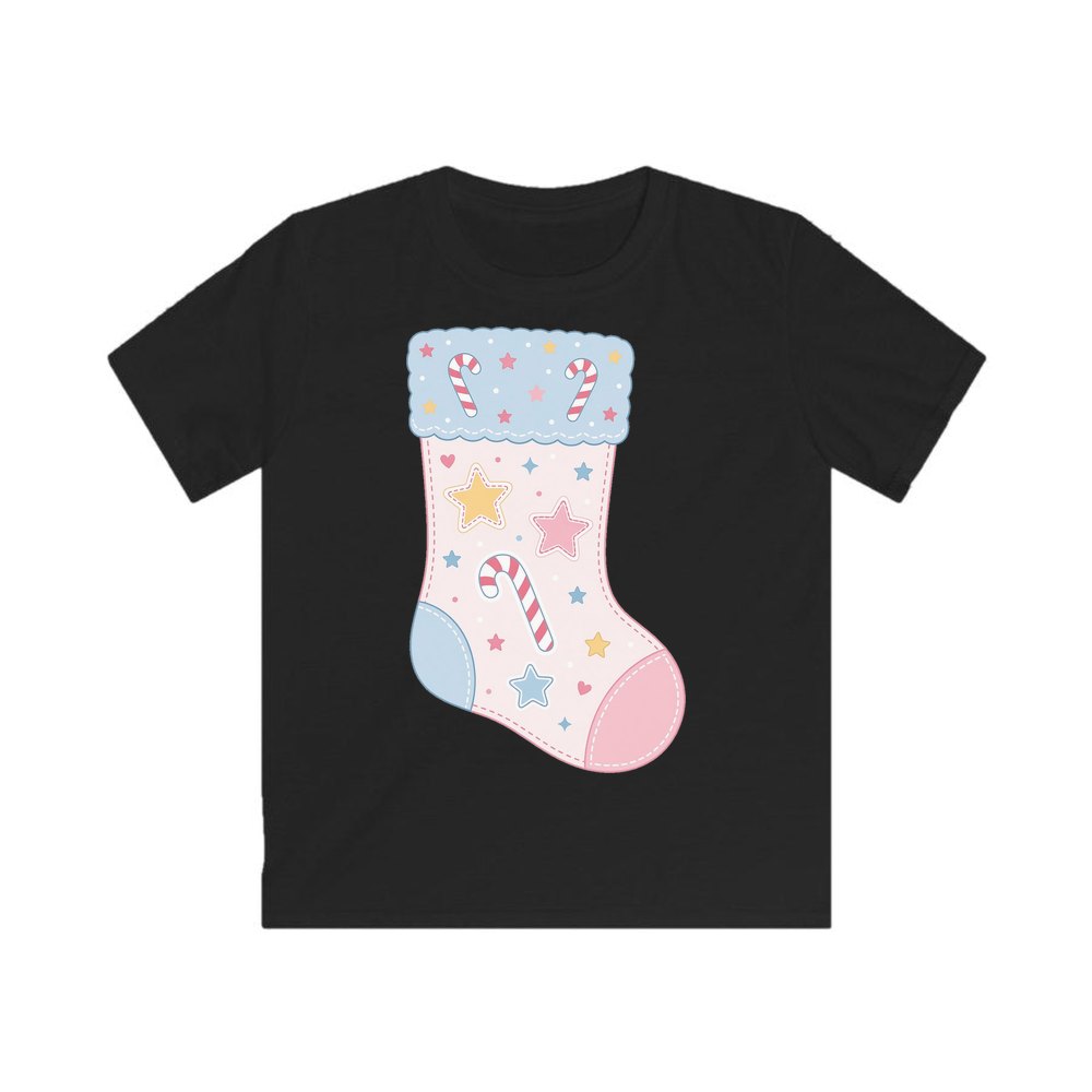 Pastel Baby Stocking personalised kids Christmas tee in black