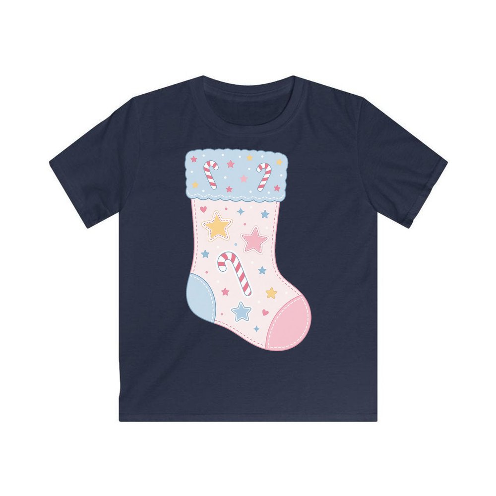 Pastel Baby Stocking personalised kids Christmas tee in navy
