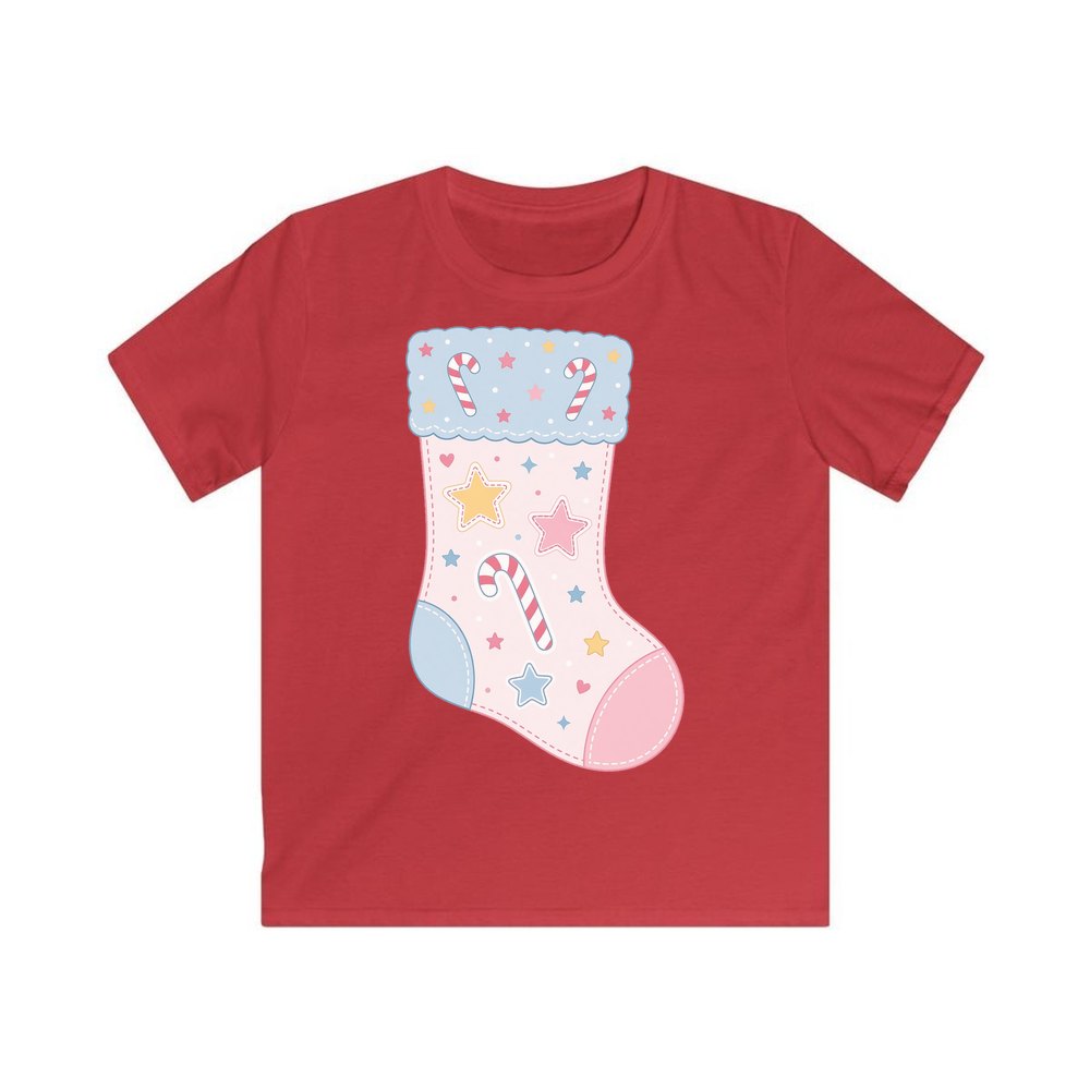 Pastel Baby Stocking personalised kids Christmas tee in red