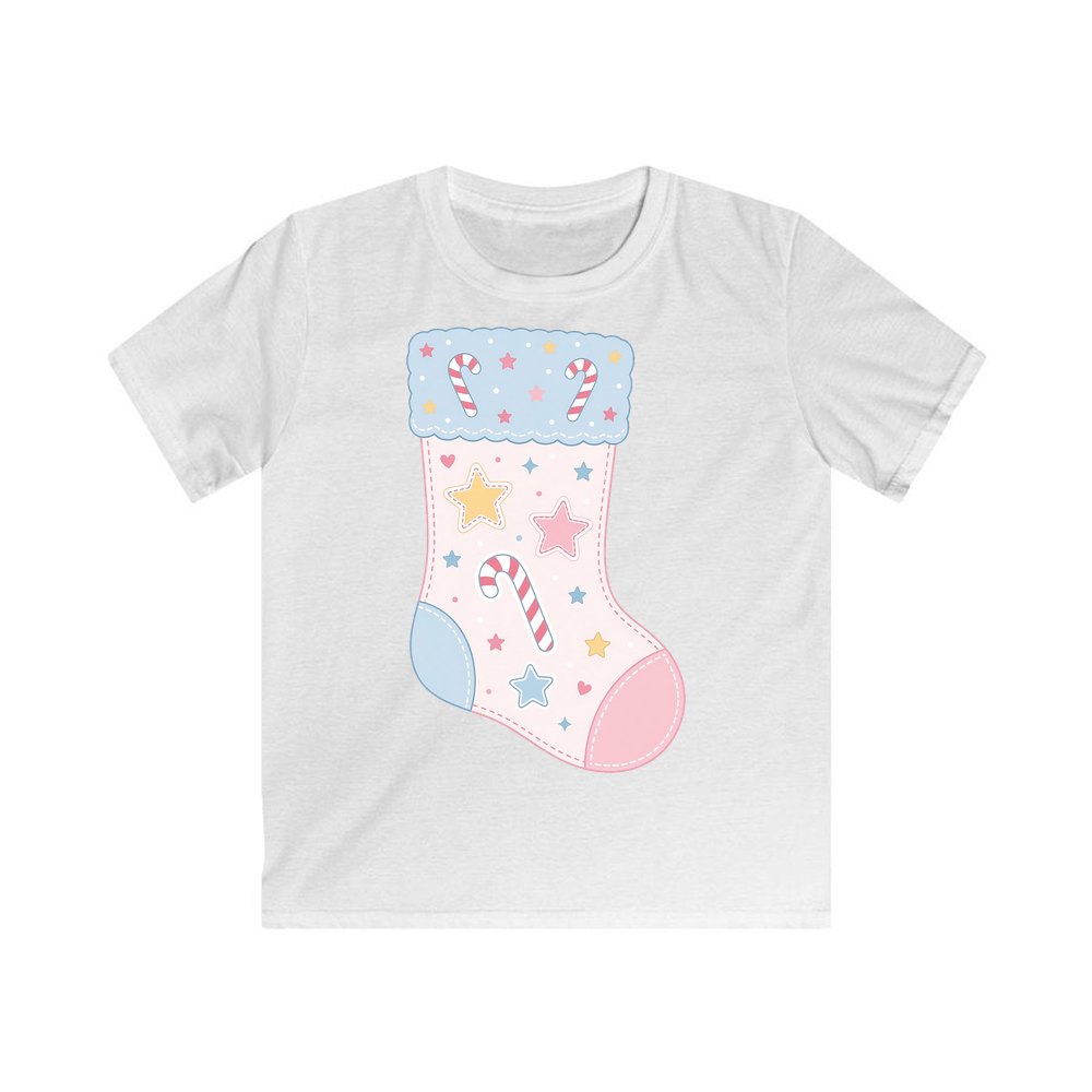 Pastel Baby Stocking personalised kids Christmas tee in white