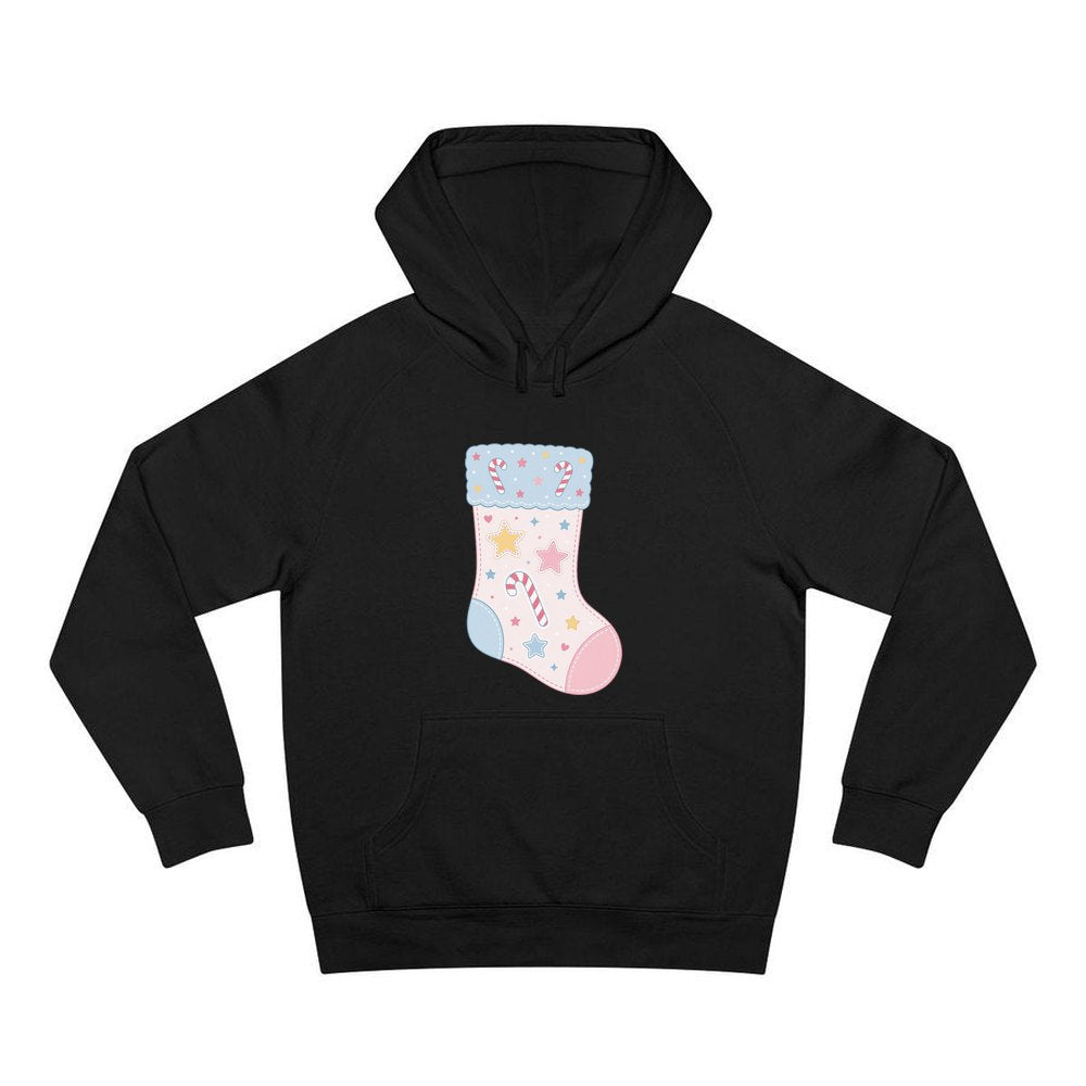 Pastel Baby Stocking personalised Christmas hoodie in black
