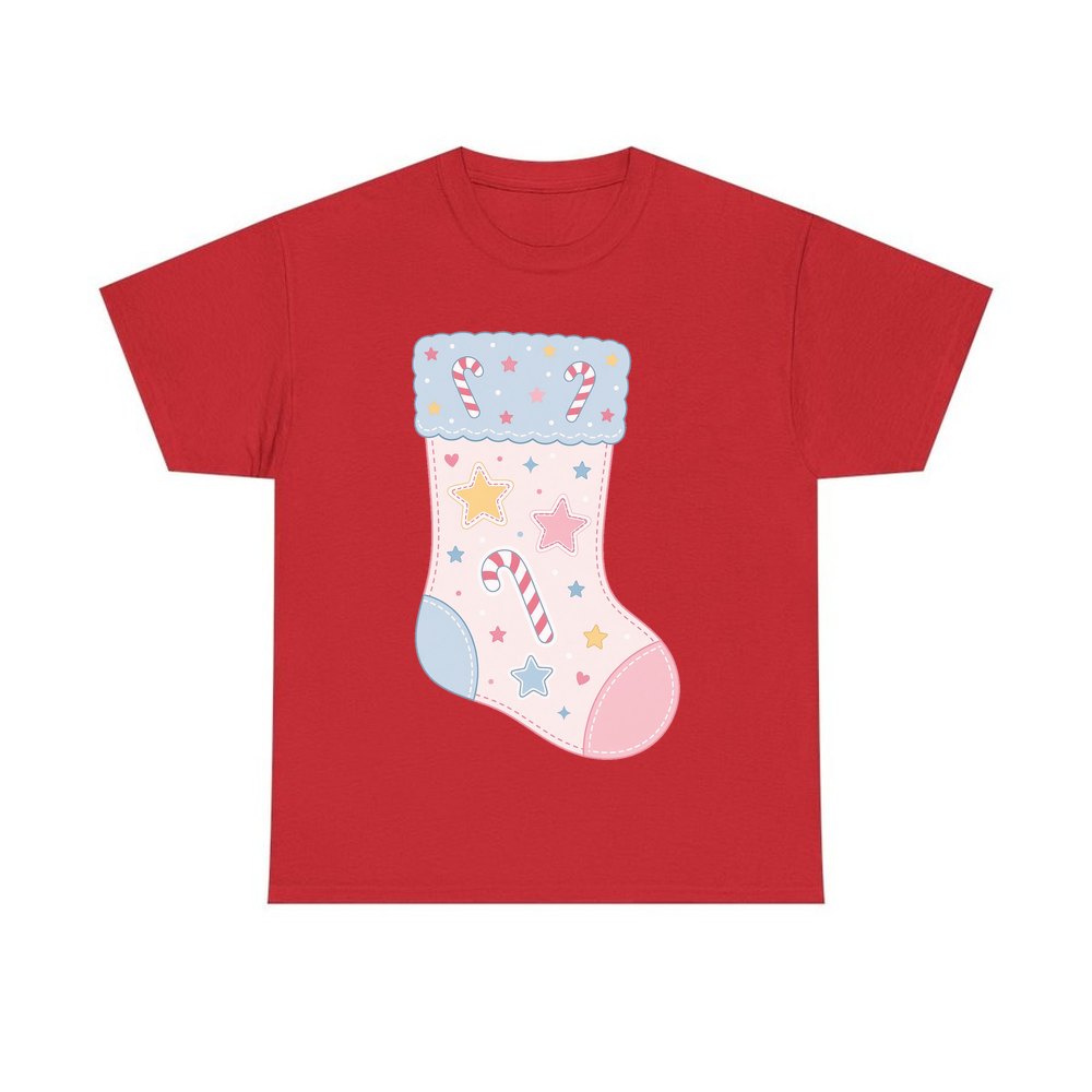 Pastel Baby Stocking personalised Christmas T-shirt in red