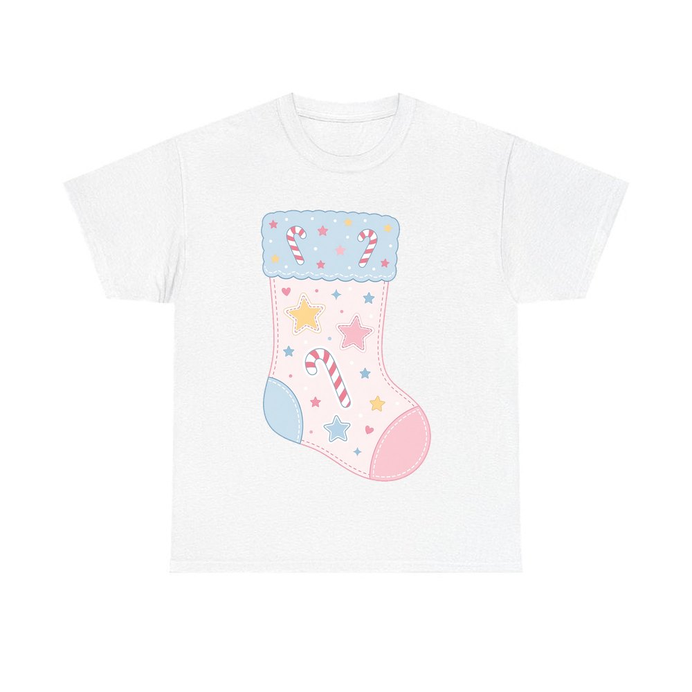 Pastel Baby Stocking personalised Christmas T-shirt in white