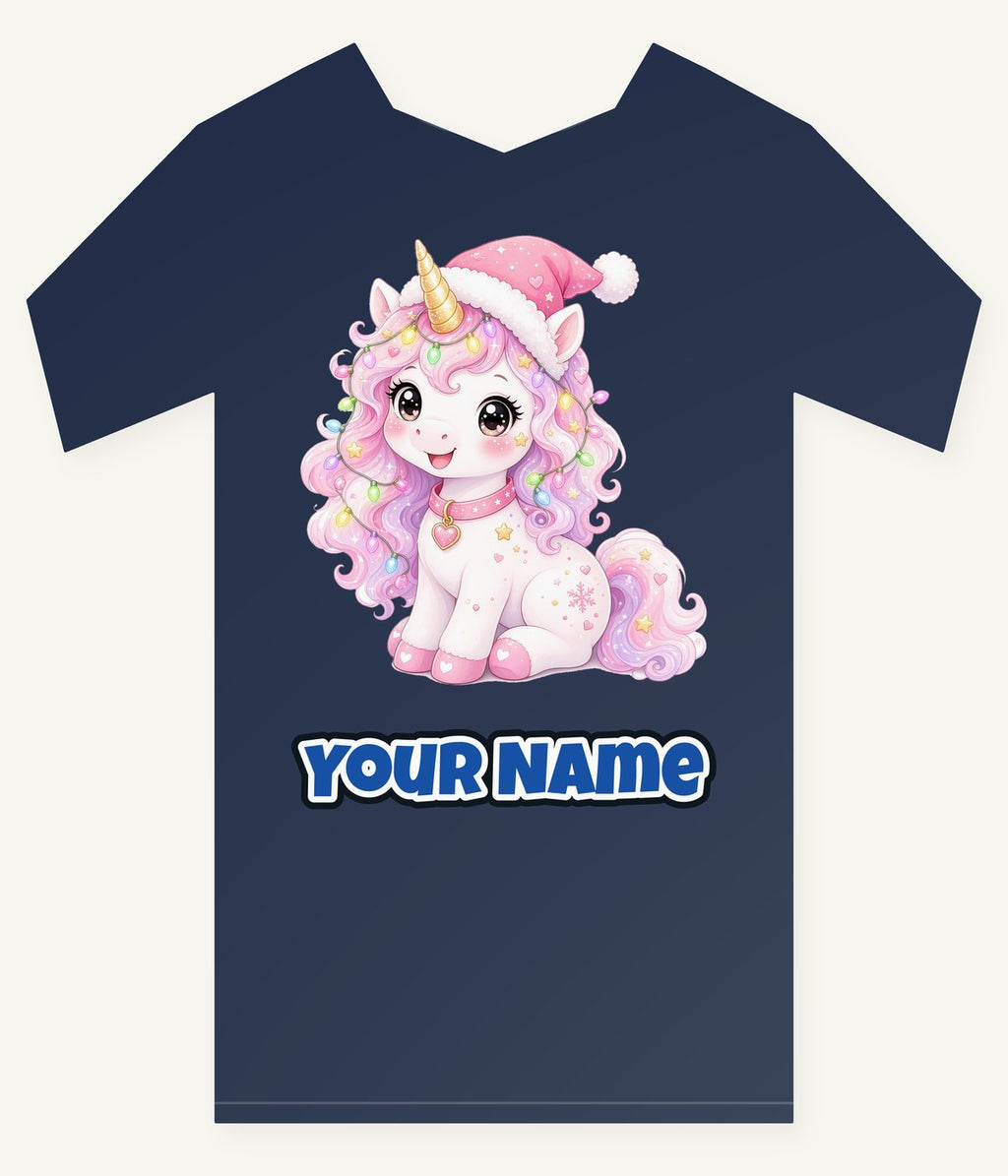 Pastel Christmas Unicorn Personalised Kids and Baby Christmas Tee