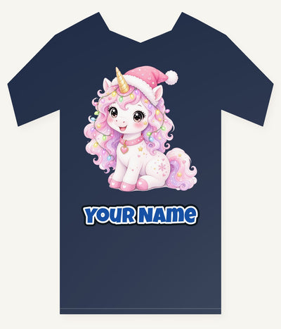 Pastel Christmas Unicorn Personalised Kids and Baby Christmas Tee