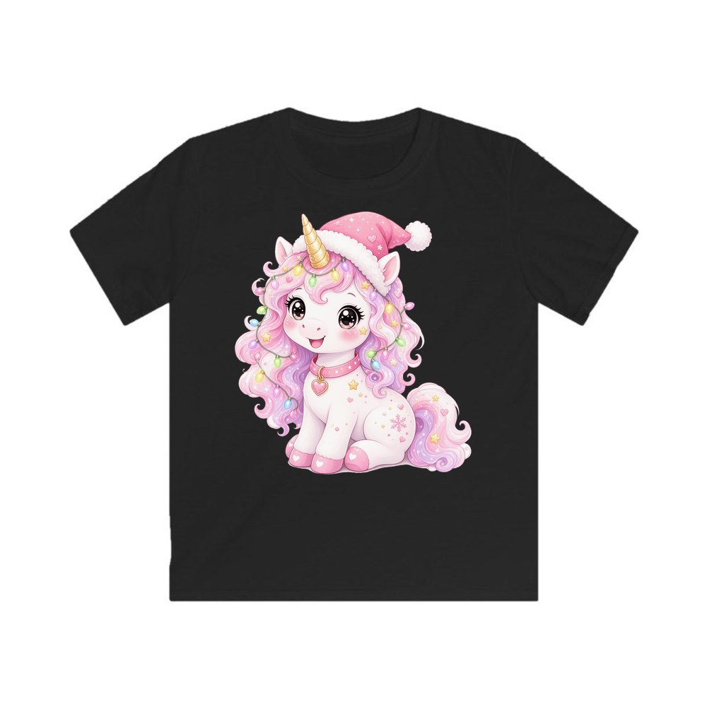 Pastel Christmas Unicorn personalised kids Christmas tee in black