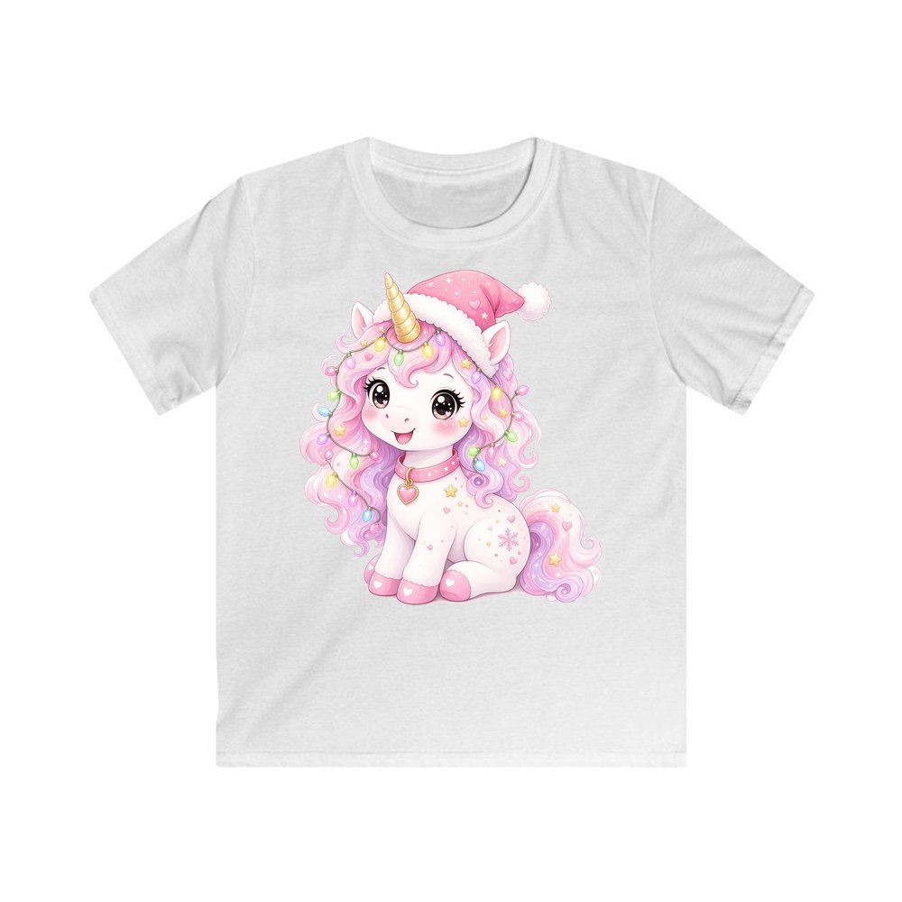 Pastel Christmas Unicorn personalised kids Christmas tee in white