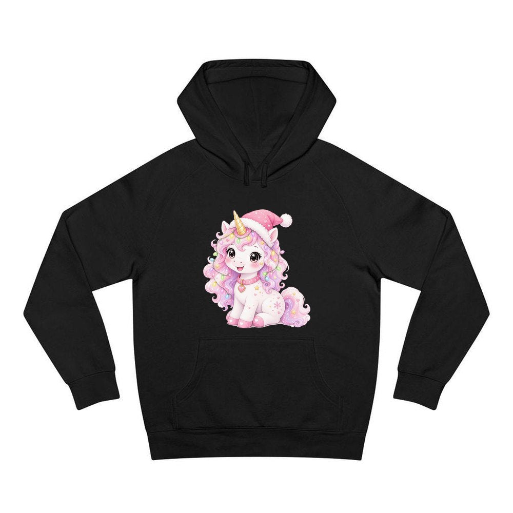 Pastel Christmas Unicorn personalised Christmas hoodie in black