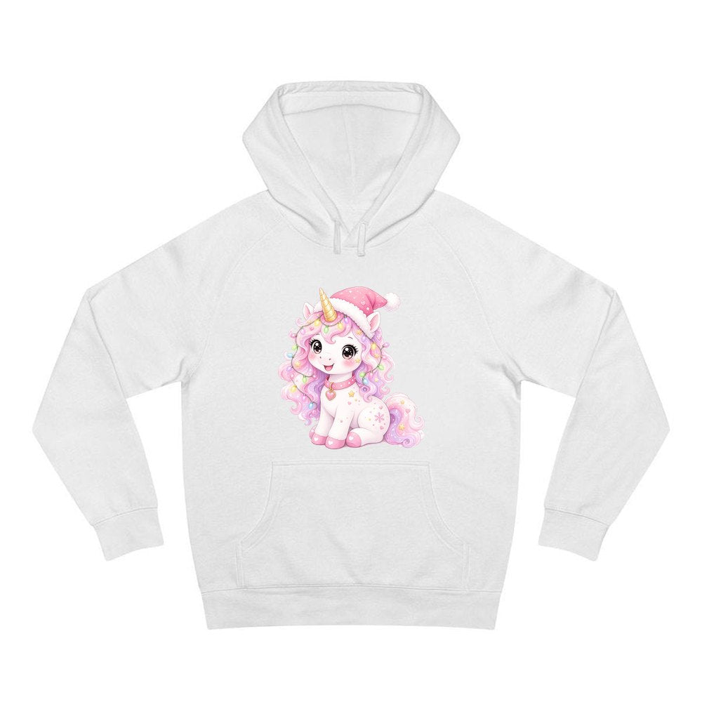 Pastel Christmas Unicorn personalised Christmas hoodie in white