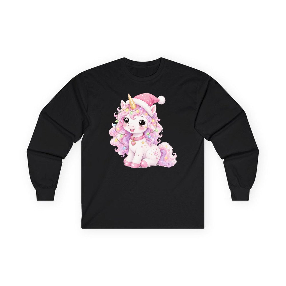 Pastel Christmas Unicorn personalised long sleeve Christmas T-shirt in black