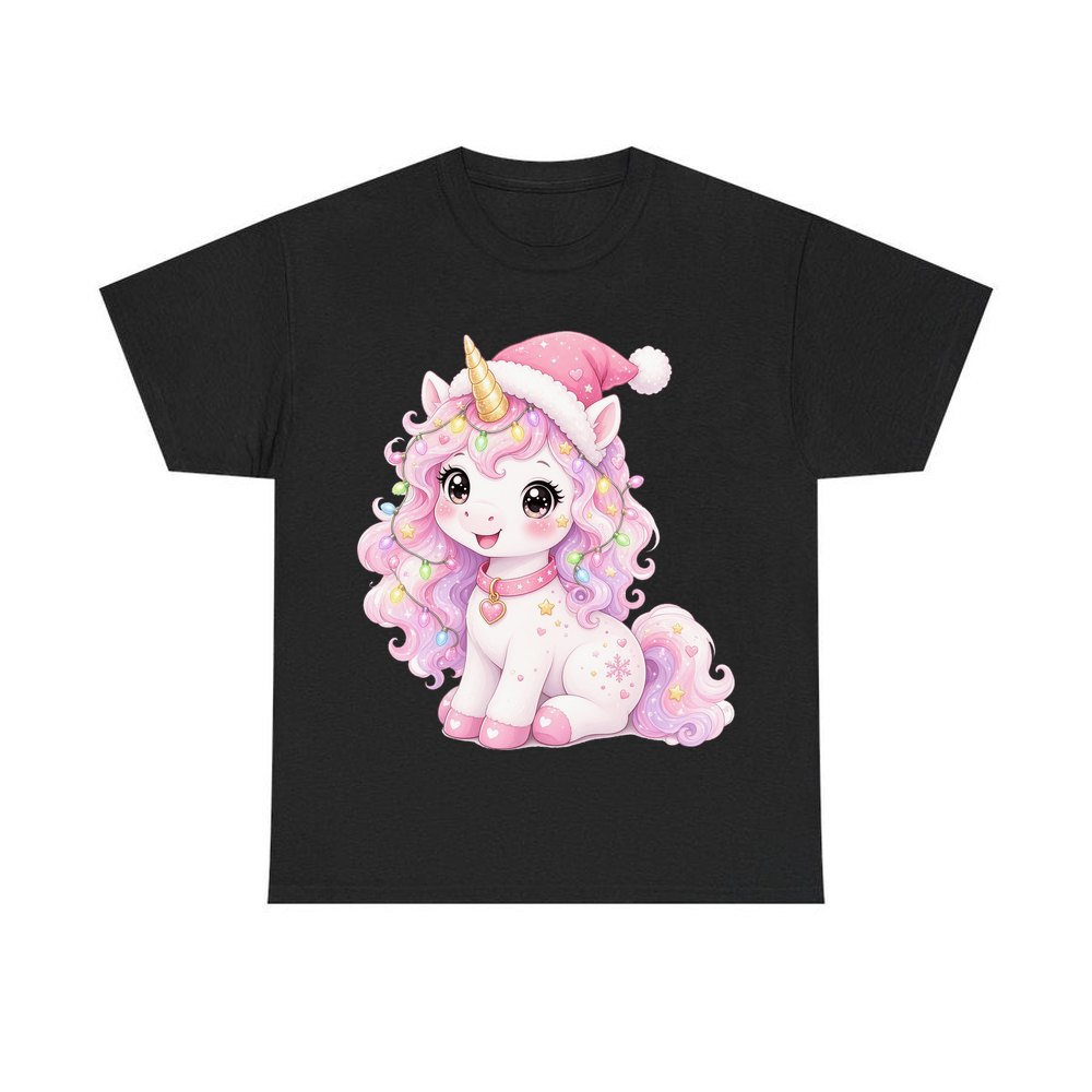 Pastel Christmas Unicorn personalised Christmas T-shirt in black