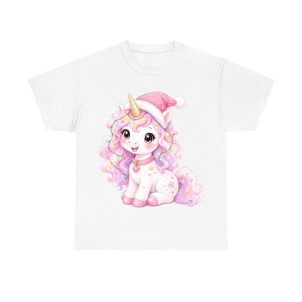 Pastel Christmas Unicorn personalised Christmas T-shirt in white