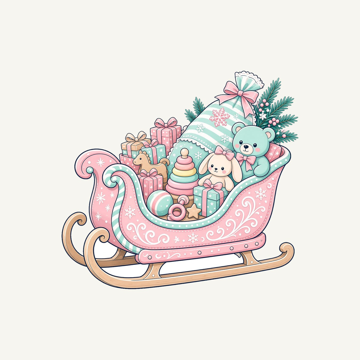 Pastel Toy Sleigh Personalised Kids Tee and Baby Bodysuit