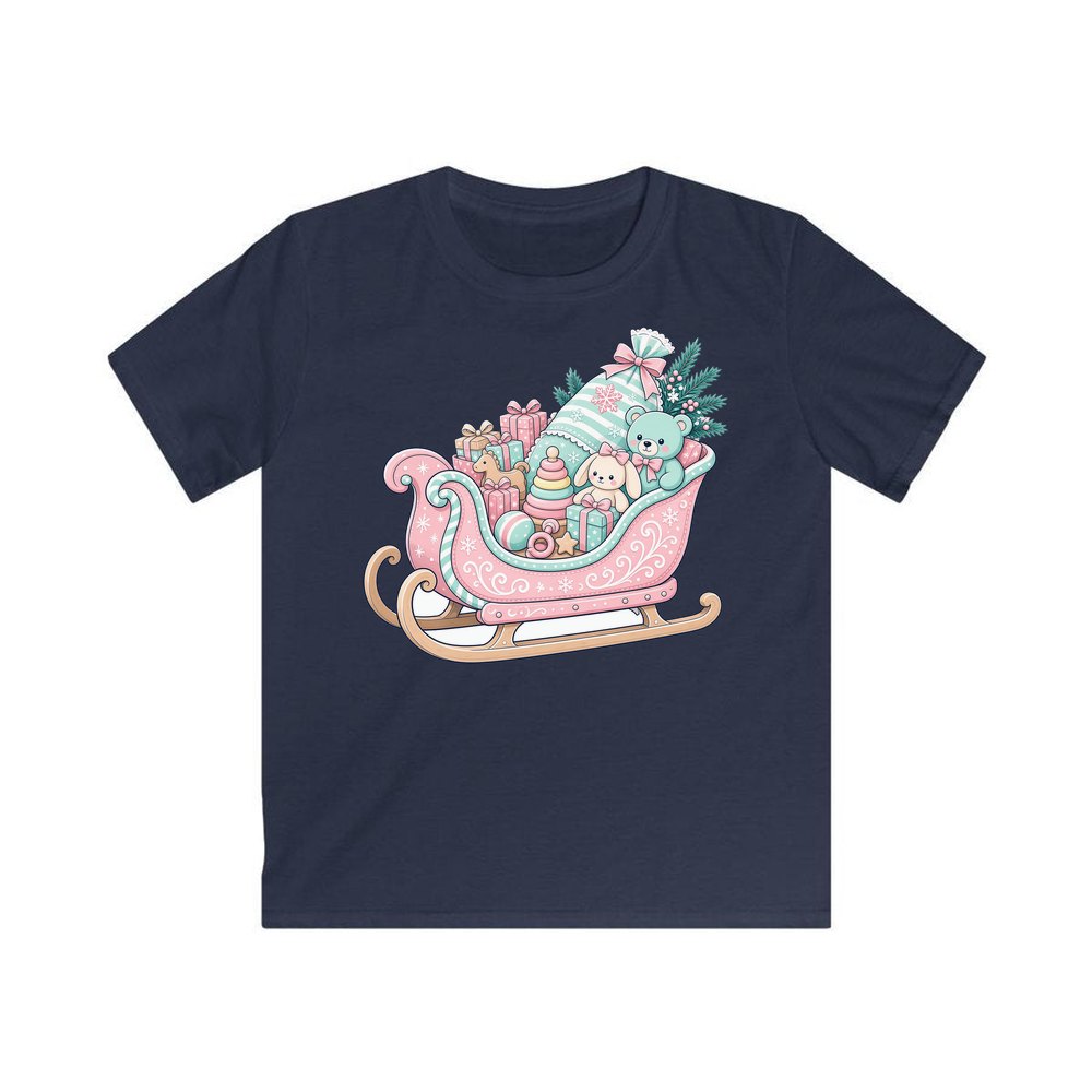 Pastel Toy Sleigh personalised kids Christmas tee in navy