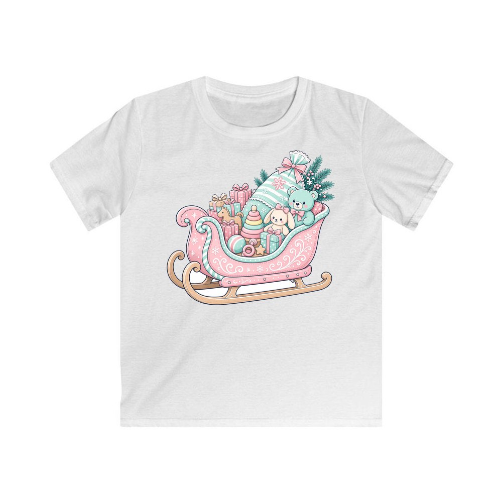 Pastel Toy Sleigh personalised kids Christmas tee in white