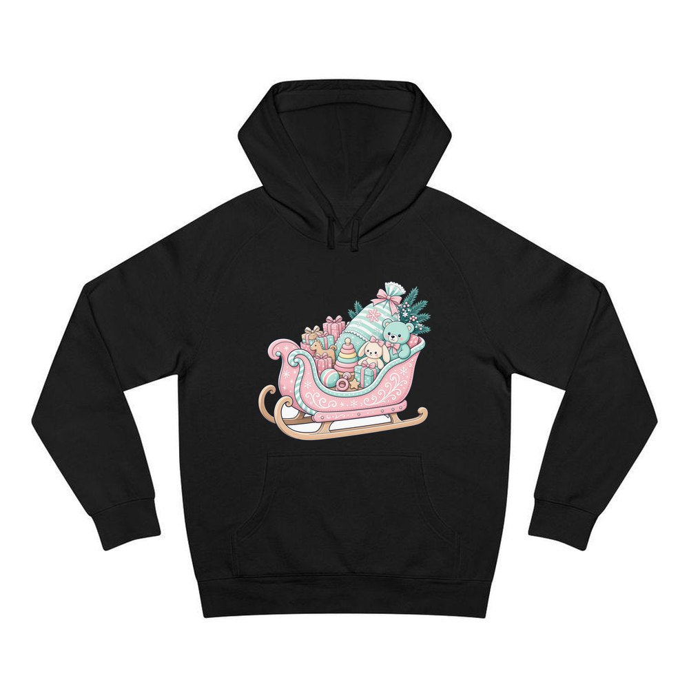 Pastel Toy Sleigh personalised Christmas hoodie in black
