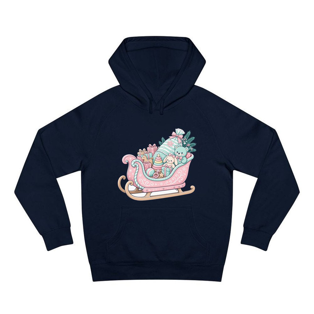 Pastel Toy Sleigh personalised Christmas hoodie in navy