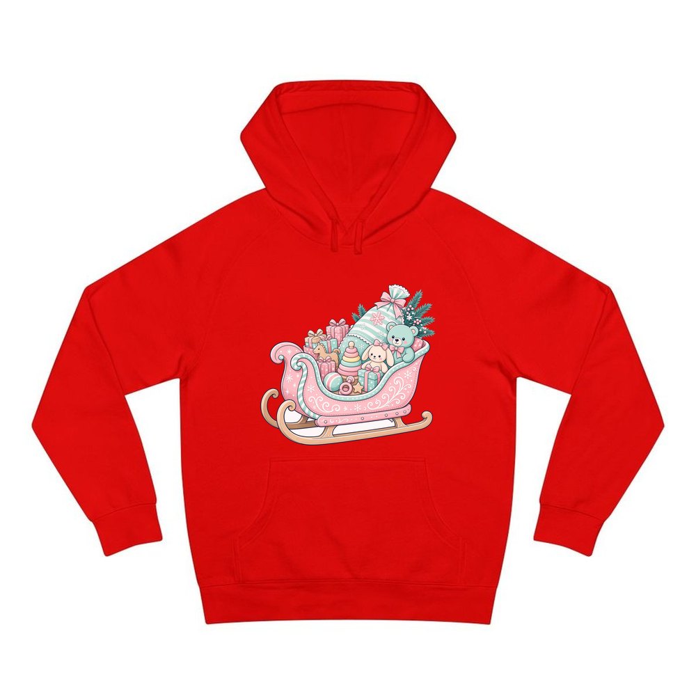Pastel Toy Sleigh personalised Christmas hoodie in red