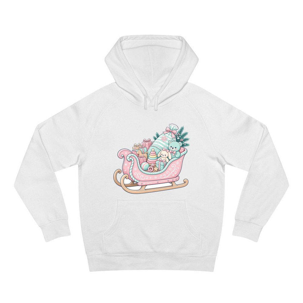 Pastel Toy Sleigh personalised Christmas hoodie in white