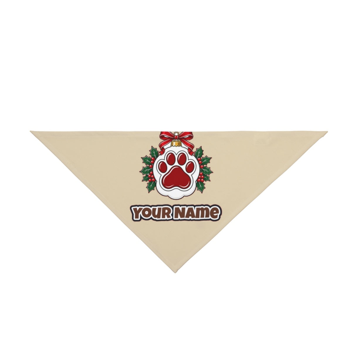 Paw Print Bauble personalised Christmas pet bandana in beige, tie-on style