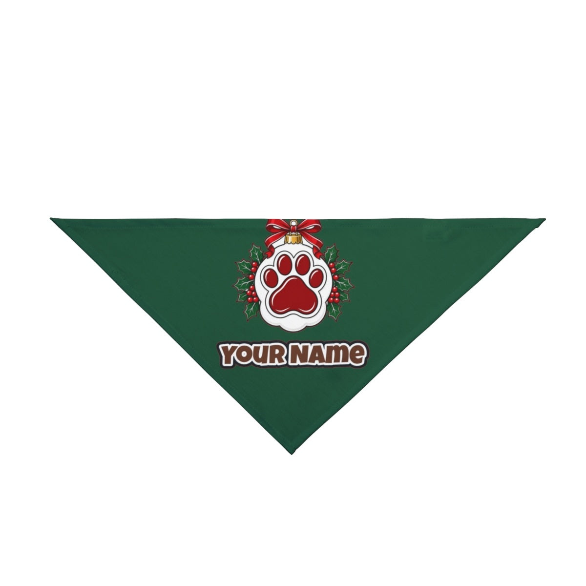 Paw Print Bauble personalised Christmas pet bandana in green, tie-on style