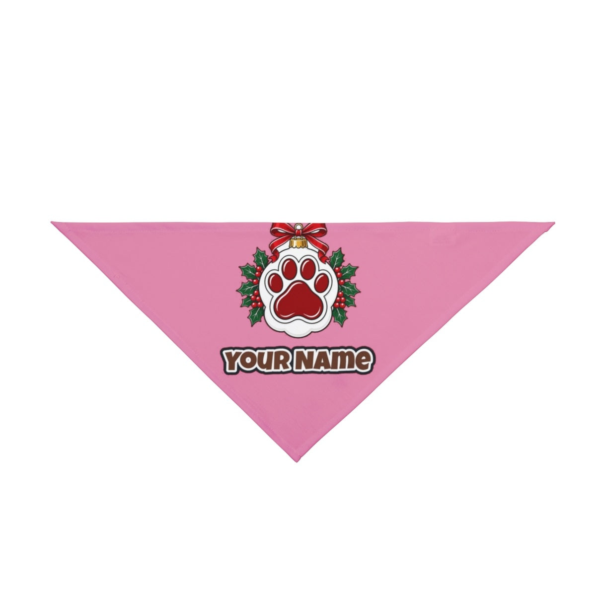 Paw Print Bauble personalised Christmas pet bandana in pink, tie-on style