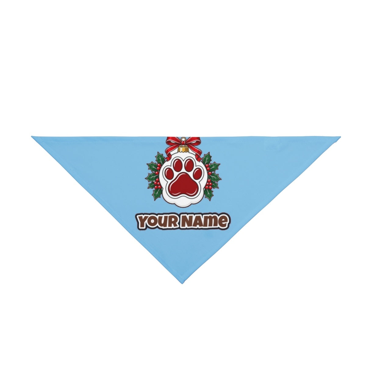 Paw Print Bauble personalised Christmas pet bandana in sky blue, tie-on style