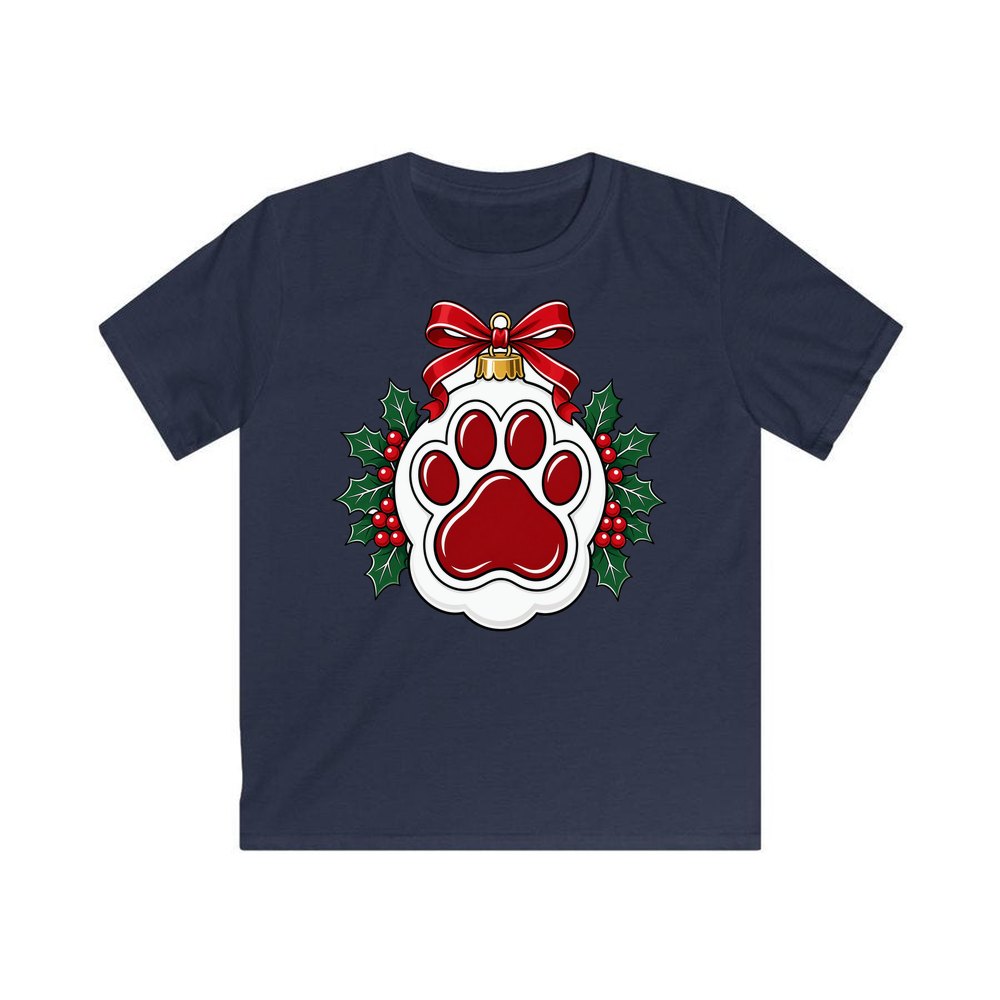 Paw Print Bauble personalised kids Christmas tee in navy