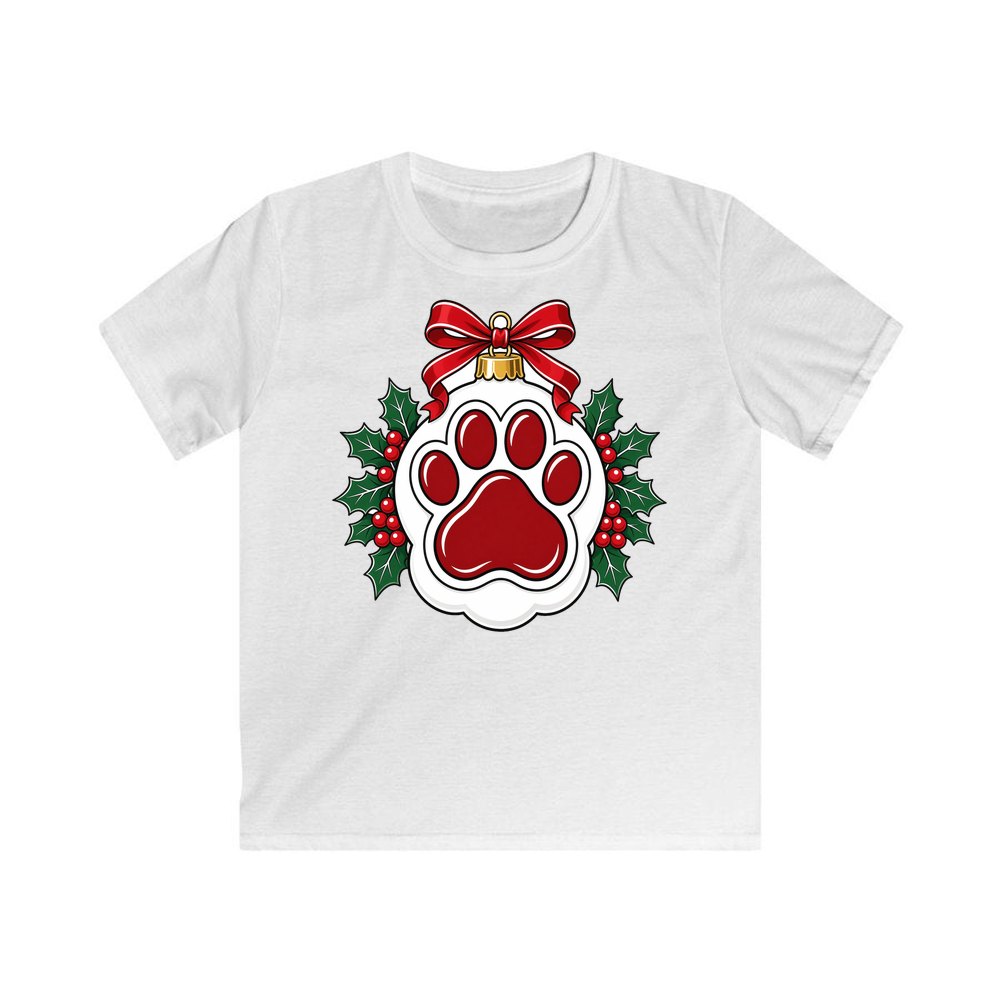 Paw Print Bauble personalised kids Christmas tee in white