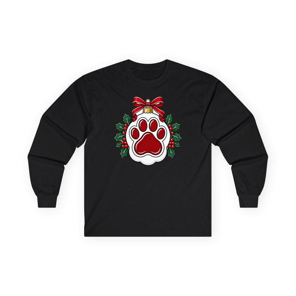 Paw Print Bauble personalised long sleeve Christmas T-shirt in black