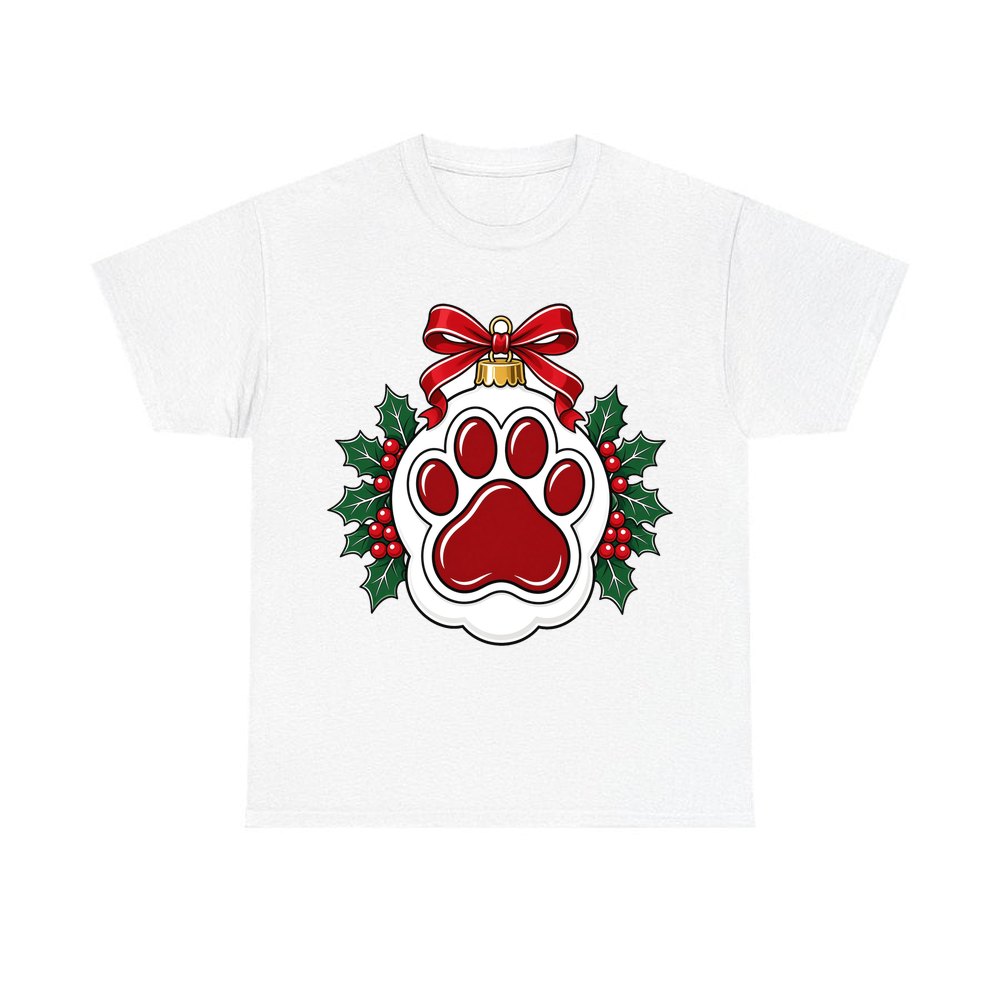 Paw Print Bauble personalised Christmas T-shirt in white