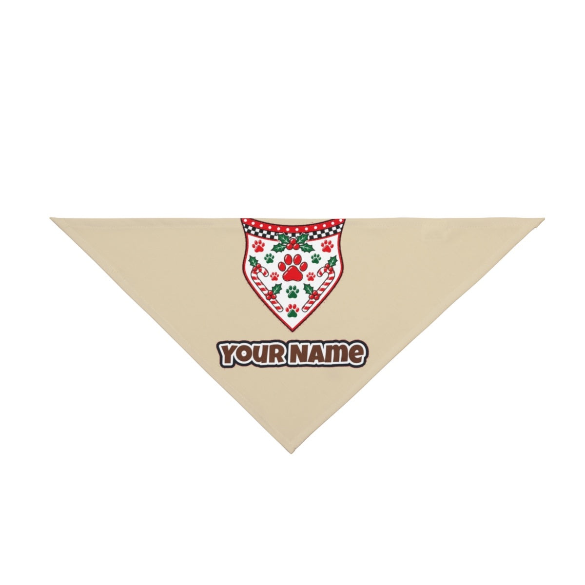 Paw Print Christmas Bandana personalised Christmas pet bandana in beige, tie-on style