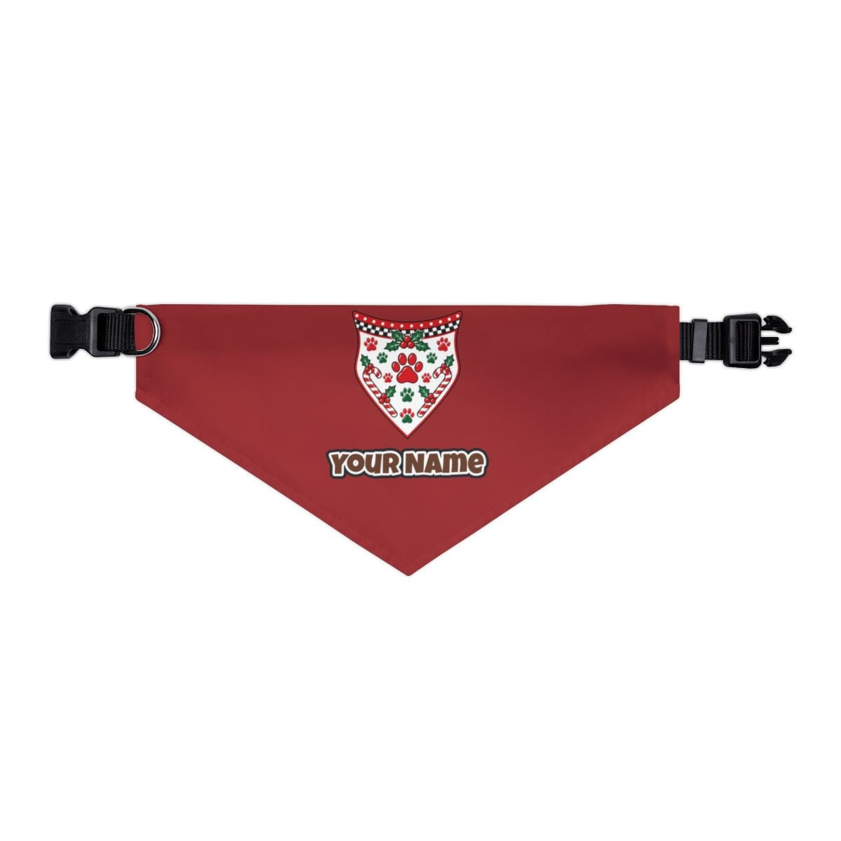 Paw Print Christmas Bandana personalised Christmas pet bandana in red, collar with buckle