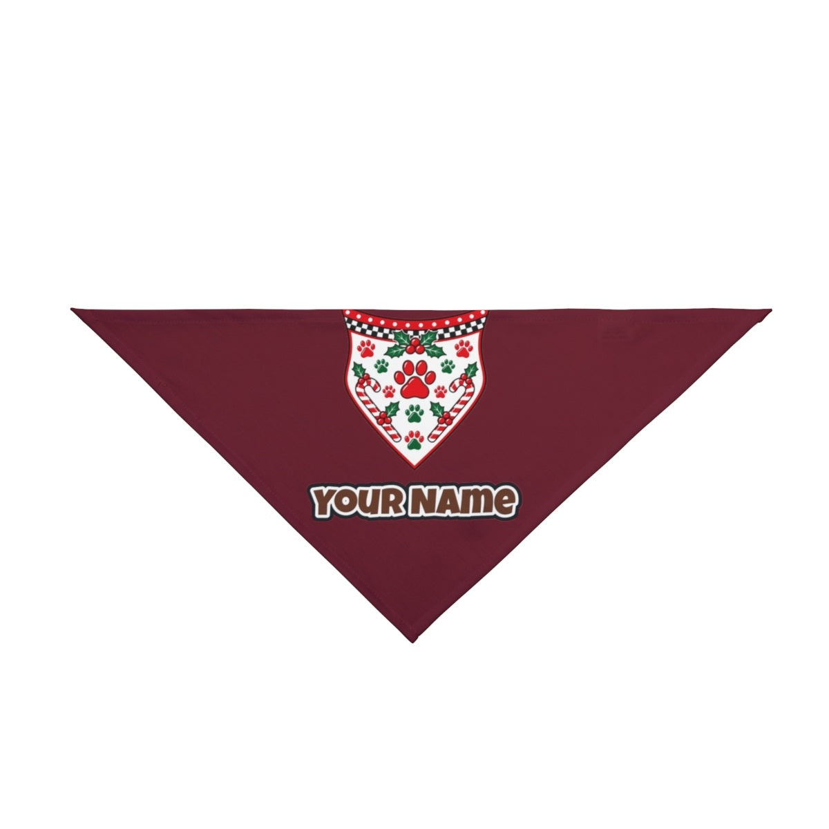 Paw Print Christmas Bandana personalised Christmas pet bandana in maroon, tie-on style