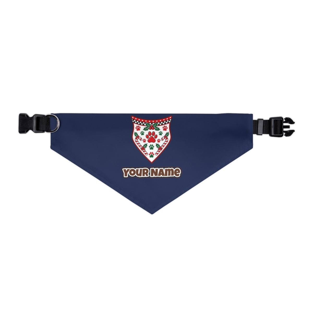 Paw Print Christmas Bandana personalised Christmas pet bandana in navy, collar with buckle