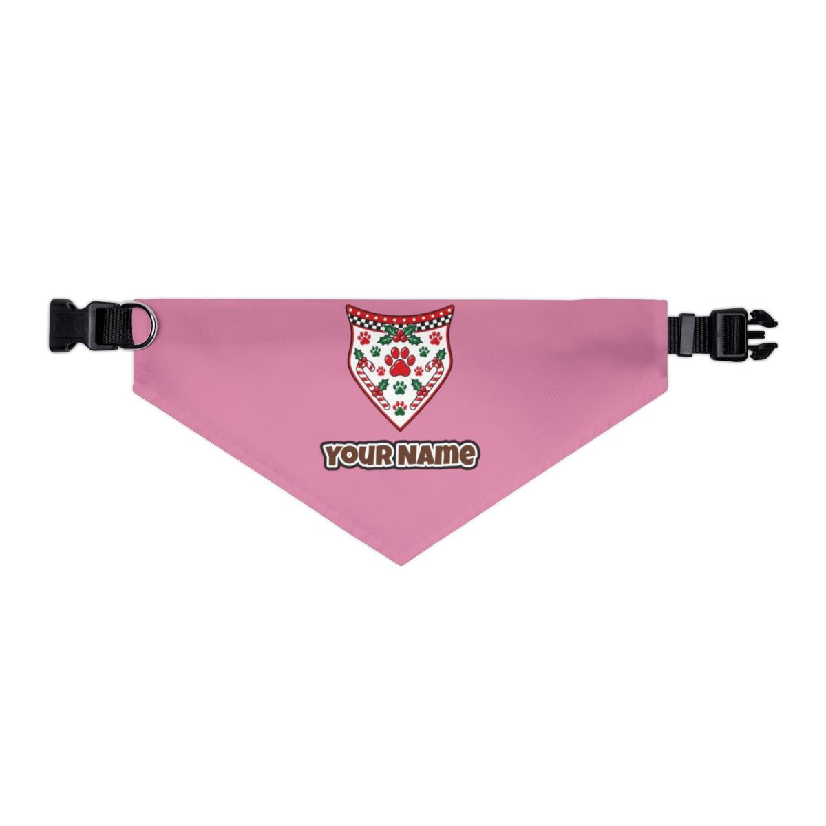 Paw Print Christmas Bandana personalised Christmas pet bandana in pink, collar with buckle