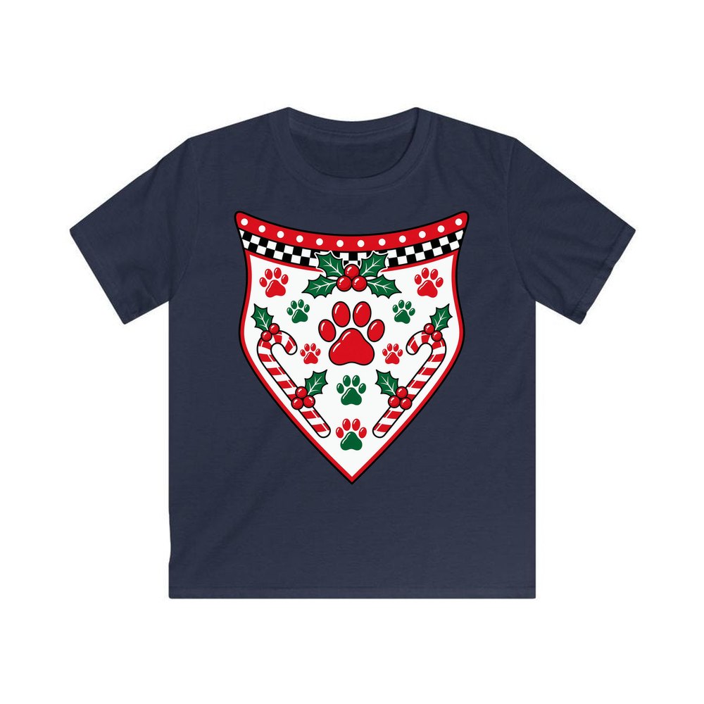 Paw Print Christmas Bandana personalised kids Christmas tee in navy