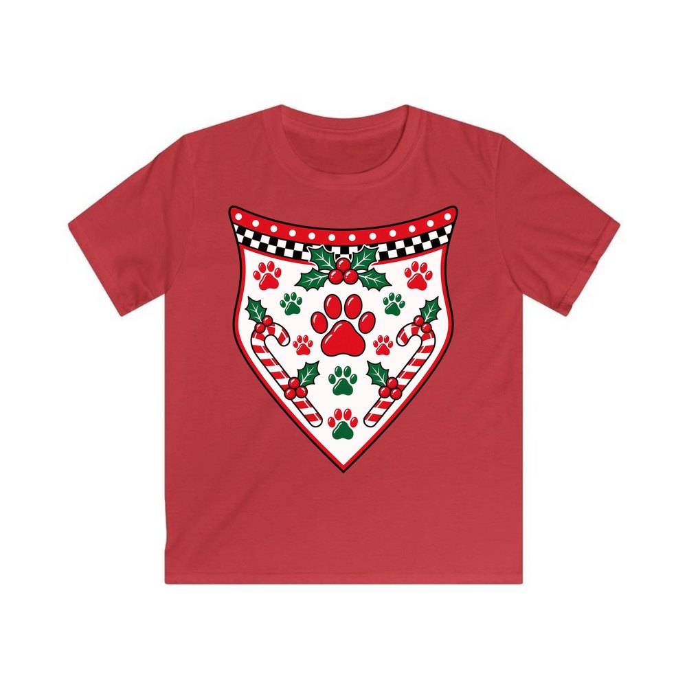 Paw Print Christmas Bandana personalised kids Christmas tee in red