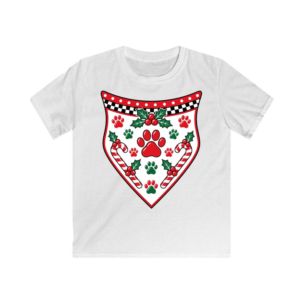 Paw Print Christmas Bandana personalised kids Christmas tee in white