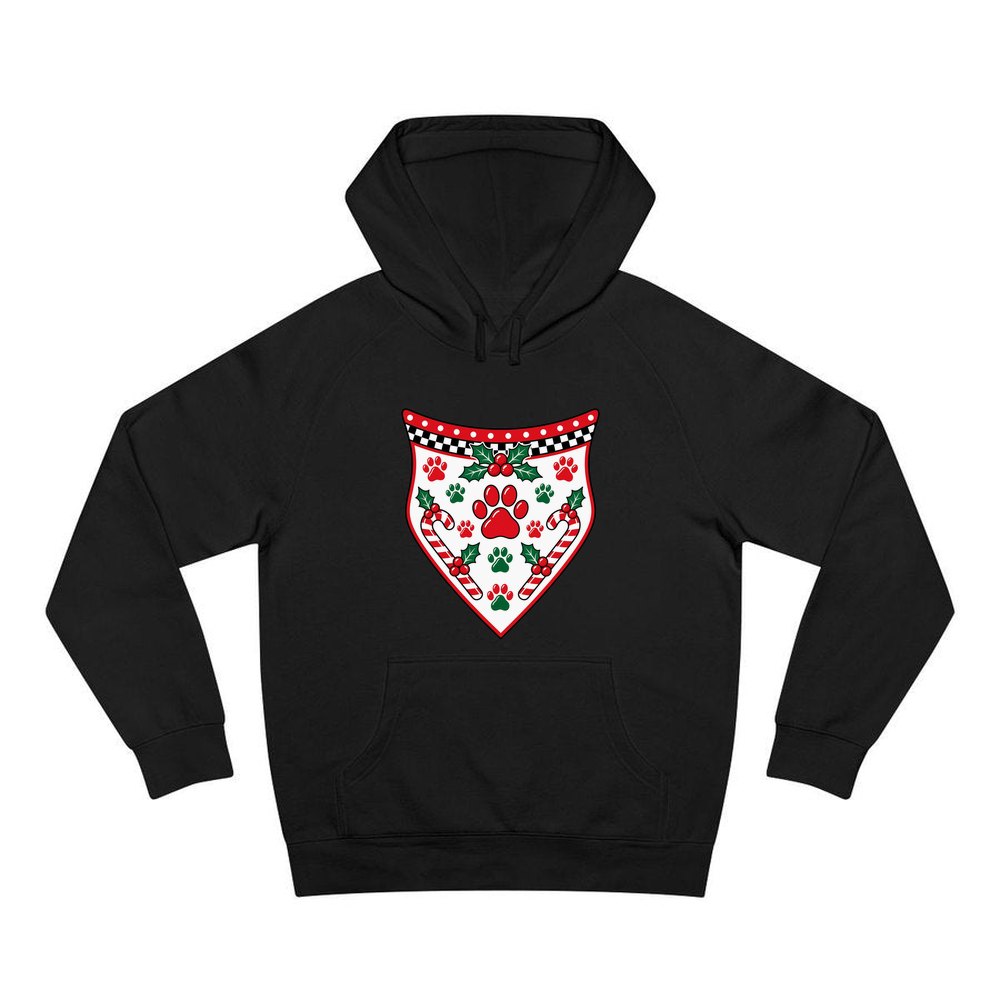 Paw Print Christmas Bandana personalised Christmas hoodie in black