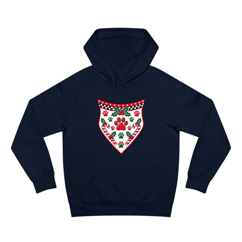 Paw Print Christmas Bandana personalised Christmas hoodie in navy