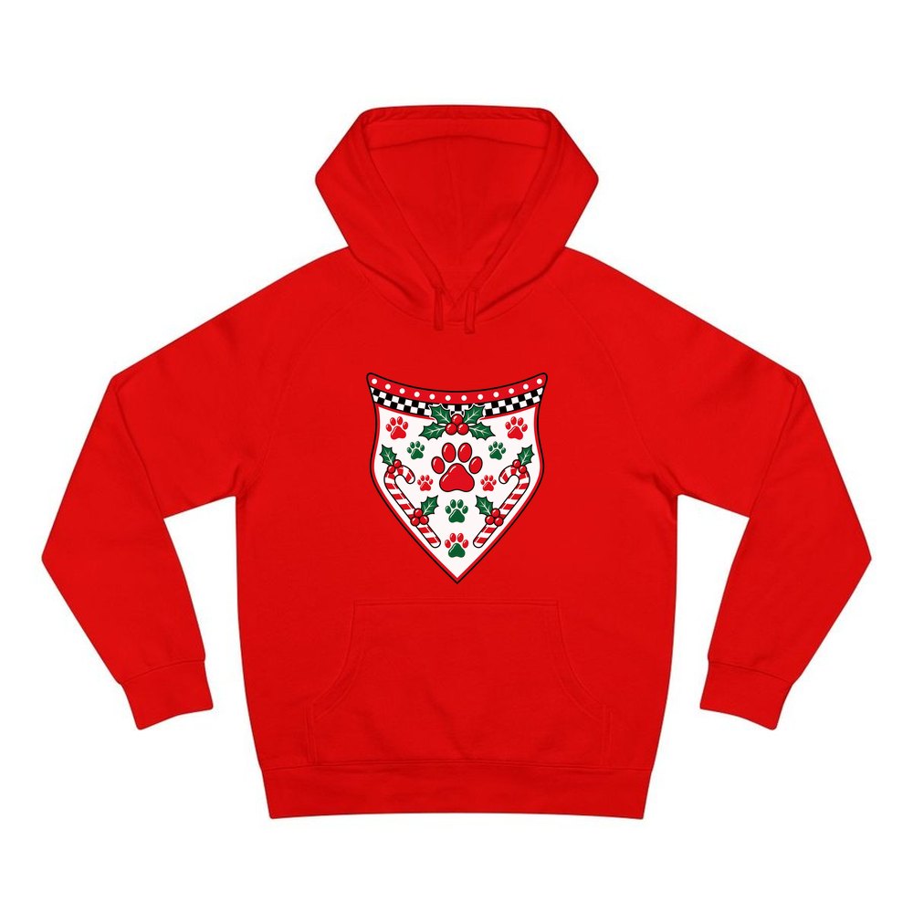 Paw Print Christmas Bandana personalised Christmas hoodie in red